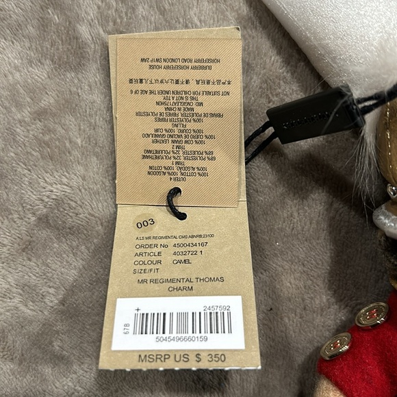 Burberry Regimental Thomas Bear Multicolor Cashmere And Leather Charm - Picture 3 of 3